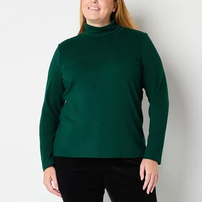 St. John's Bay Womens Plus Turtleneck Long Sleeve T-Shirt