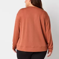 Xersion Womens Soft French Terry Crew Neck Long Sleeve Sweatshirt Plus