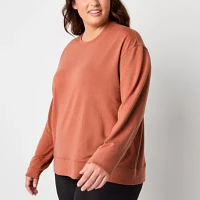 Xersion Womens Soft French Terry Crew Neck Long Sleeve Sweatshirt Plus