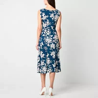 Perceptions Womens Sleeveless Floral Puff Print Midi Fit + Flare Dress