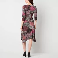 Perceptions Womens 3/4 Sleeve Patchwork Midi Fit + Flare Dress