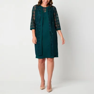 Maya Brooke Womens Windowpane Jacket Dress