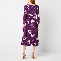 Black Label by Evan-Picone Womens 3/4 Sleeve Floral Midi Fit + Flare Dress