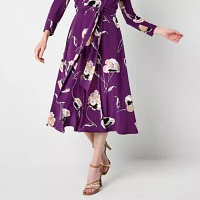 Black Label by Evan-Picone Womens 3/4 Sleeve Floral Midi Fit + Flare Dress