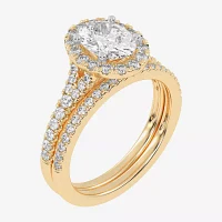 G-H / Vs2-Si1) Womens / CT. T.W. Lab Grown White Diamond 14K Gold Oval Side Stone Halo Bridal Set