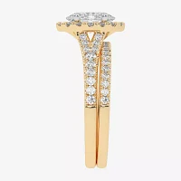 G-H / Vs2-Si1) Womens / CT. T.W. Lab Grown White Diamond 14K Gold Oval Side Stone Halo Bridal Set