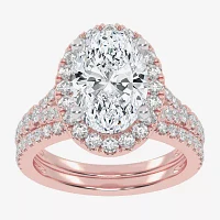 G-H / Vs2-Si1) Womens 3 3/4 CT. T.W. Lab Grown White Diamond 14K Rose Gold Oval Side Stone Halo Bridal Set