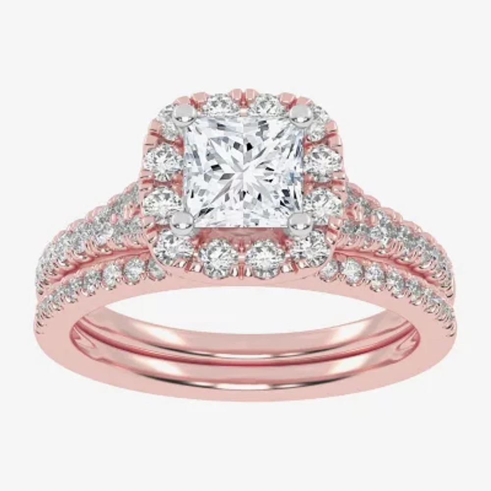 G-H / Vs2-Si1) Womens / CT. T.W. Lab Grown White Diamond 14K Rose Gold Side Stone Halo Bridal Set