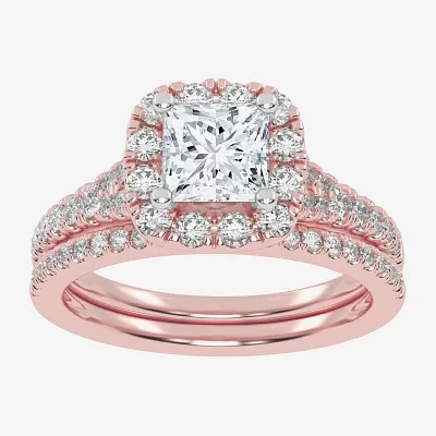 G-H / Vs2-Si1) Womens / CT. T.W. Lab Grown White Diamond 14K Rose Gold Side Stone Halo Bridal Set