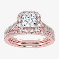 G-H / Vs2-Si1) Womens / CT. T.W. Lab Grown White Diamond 14K Rose Gold Side Stone Halo Bridal Set