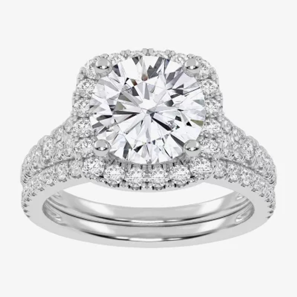 G-H / Vs2-Si1) Womens 3/4 CT. T.W. Lab Grown White Diamond 14K Gold Round Side Stone Halo Bridal Set