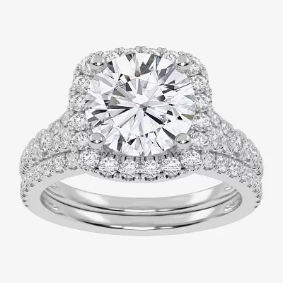 G-H / Vs2-Si1) Womens 3/4 CT. T.W. Lab Grown White Diamond 14K Gold Round Side Stone Halo Bridal Set