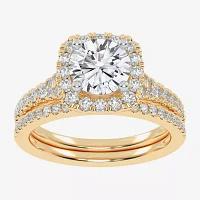 G-H / Vs2-Si1) Womens / CT. T.W. Lab Grown White Diamond 14K Gold Round Side Stone Halo Bridal Set