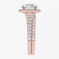 (G-H / Vs2-Si1) Womens 2 3/4 CT. T.W. Lab Grown White Diamond 14K Rose Gold Round Side Stone Halo Bridal Set