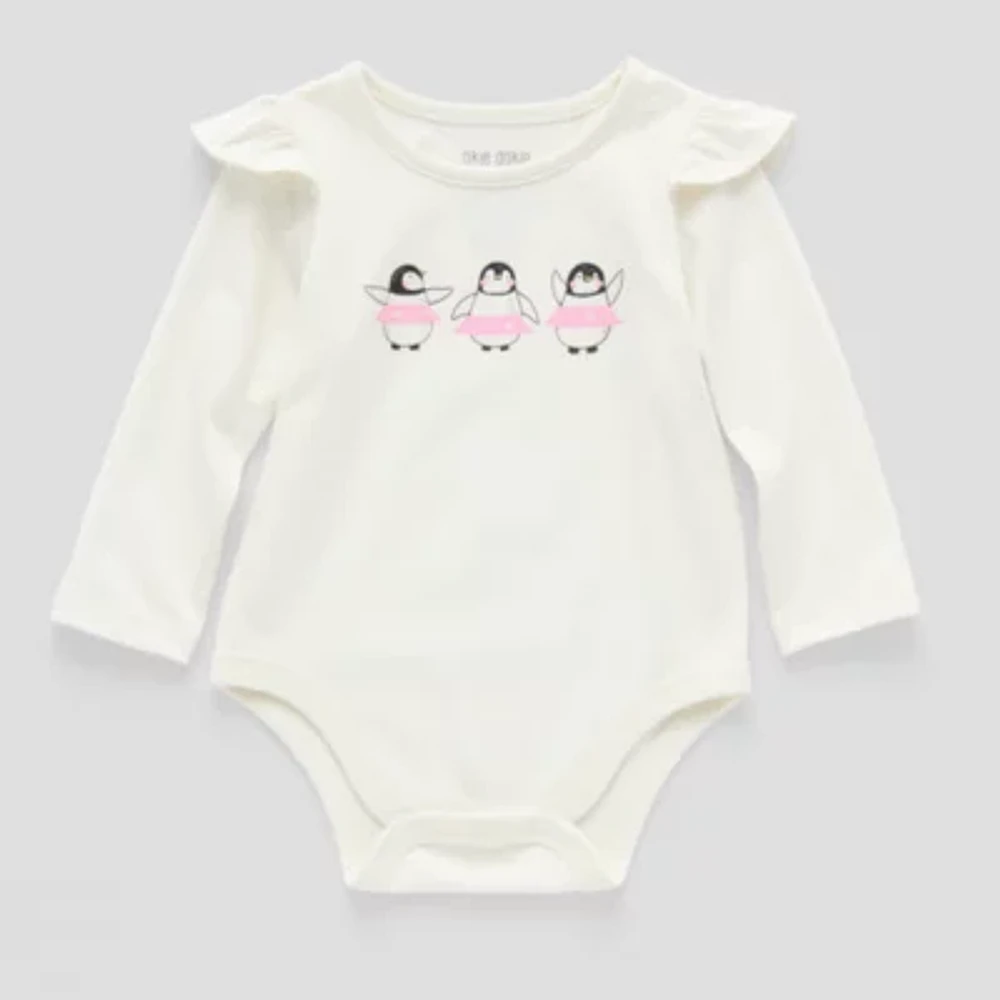 Okie Dokie Baby Girls Round Neck Long Sleeve Bodysuit