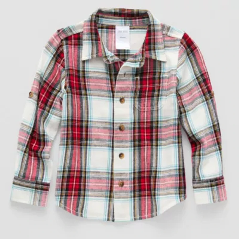 Okie Dokie Toddler Boys Adaptive Long Sleeve Flannel Shirt