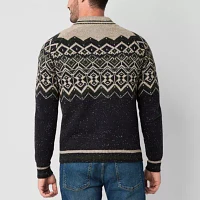 St. John's Bay Fairisle Quarter Zip Mens Long Sleeve Pullover Sweater