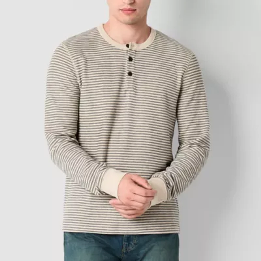 mutual weave Waffle Stripe Mens Long Sleeve Henley Shirt