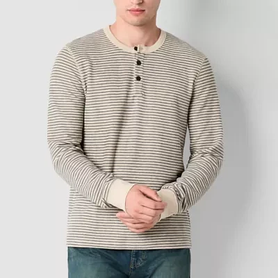 mutual weave Waffle Stripe Mens Long Sleeve Henley Shirt