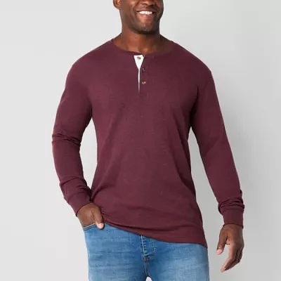 St. John's Bay Waffle Big and Tall Mens Henley Neck Long Sleeve Regular Fit Thermal Top