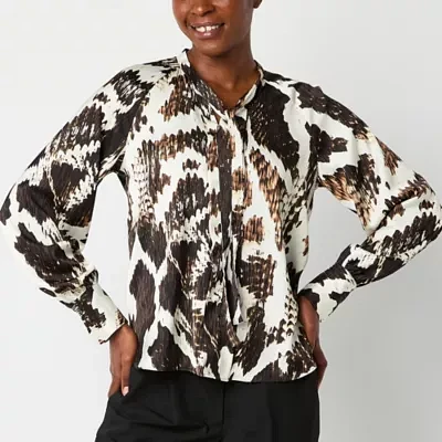 Worthington Womens V Neck Long Sleeve Satin Blouse