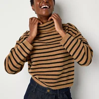 a.n.a Womens Turtleneck Long Sleeve Striped Pullover Sweater