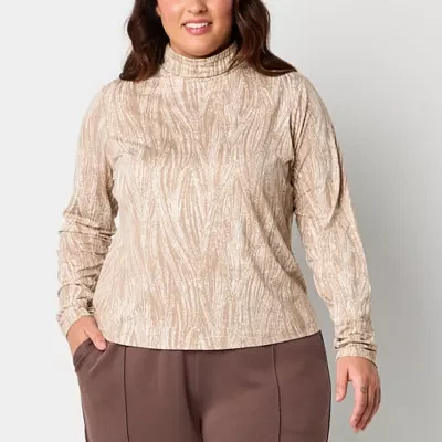 Stylus Womens Long Sleeve Mock Neck Top Plus