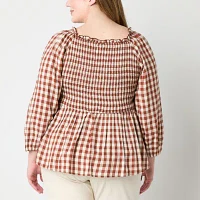 St. John's Bay Plus Womens Square Neck Long Sleeve Blouse