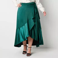 Ryegrass Womens High Rise Low Wrap Skirt-Plus