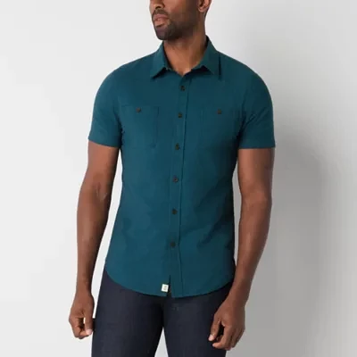 mutual weave Mens Regular Fit Short Sleeve Button-Down Shirt