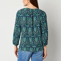 St. John's Bay Womens V Neck 3/4 Sleeve Blouse