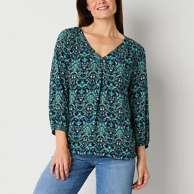 St. John's Bay Womens V Neck 3/4 Sleeve Blouse