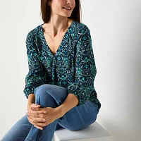 St. John's Bay Womens V Neck 3/4 Sleeve Blouse