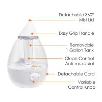 Crane Drop 1 Gallon Ultrasonic Cool Mist Humidifier - Clear/White