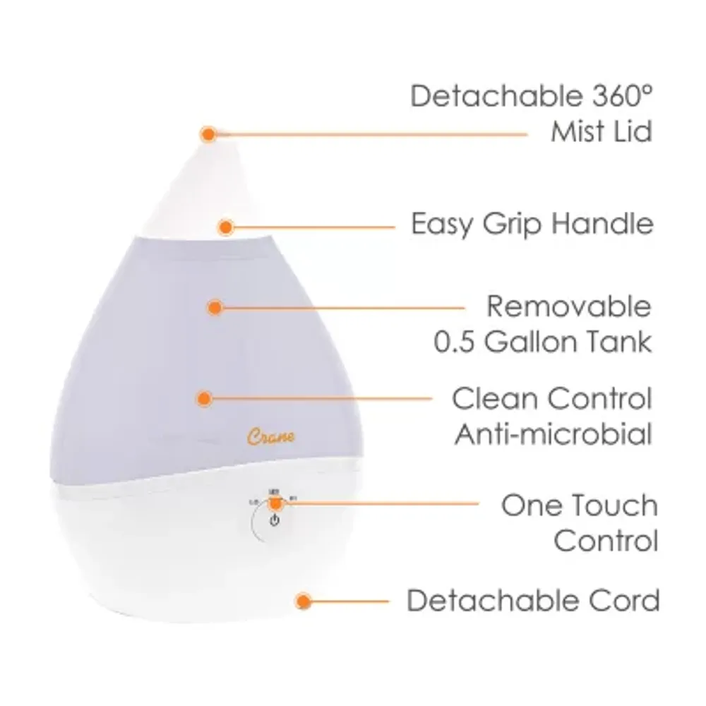Crane Droplet 0.5 Gallon Ultrasonic Cool Mist Humidifier