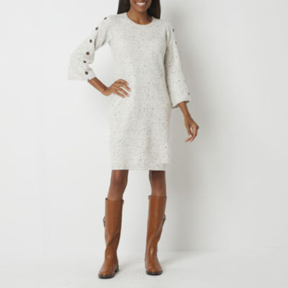 Studio 1 Womens 3/4 Sleeve Sweater Dress