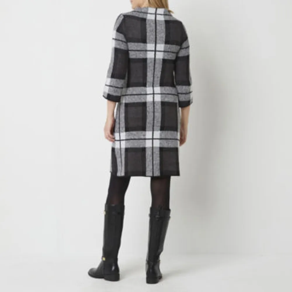 Studio 1 Womens 3/4 Sleeve Plaid Sweater Dress