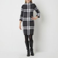 Studio 1 Womens 3/4 Sleeve Plaid Sweater Dress