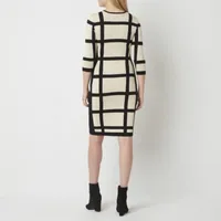 Danny & Nicole Womens 3/4 Sleeve Windowpane Sweater Dress