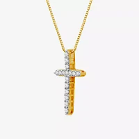 H-I / I1) Womens 1/ CT. T.W. Lab Grown White Diamond 10K Gold Cross Pendant Necklace