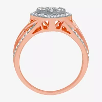 I Said Yes (H-I / I1) Womens 1/2 CT. T.W. Lab Grown White Diamond 14K Rose Gold Over Silver Heart Side Stone Crossover Engagement Ring