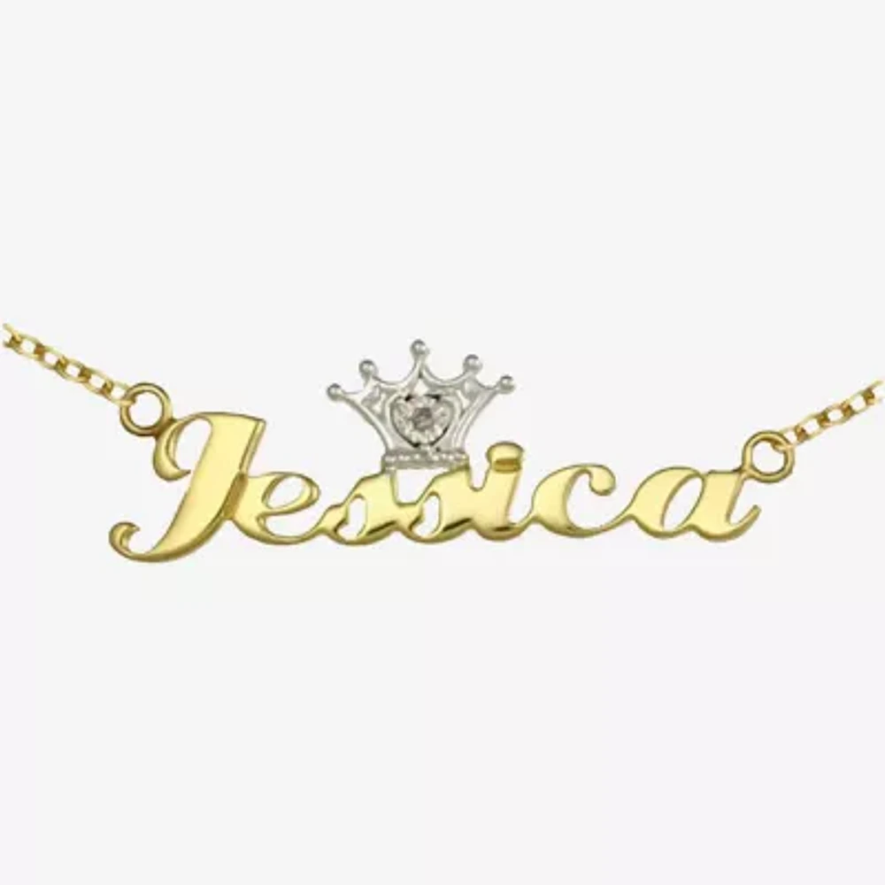 Disney Personalized Girls 14K Yellow Gold over Sterling Silver Diamond Accent Tiara Name Necklace