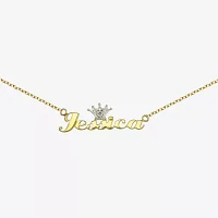 Disney Personalized Girls 14K Yellow Gold over Sterling Silver Diamond Accent Tiara Name Necklace