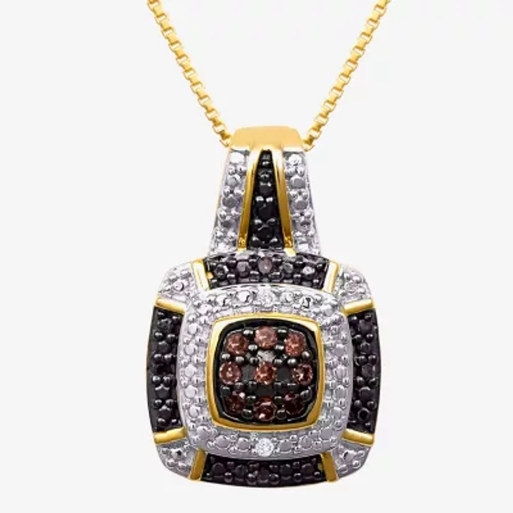 1/10 CT.T.W. Natural White, Champagne and Color-Enhanced Black Diamond Pendant Necklace