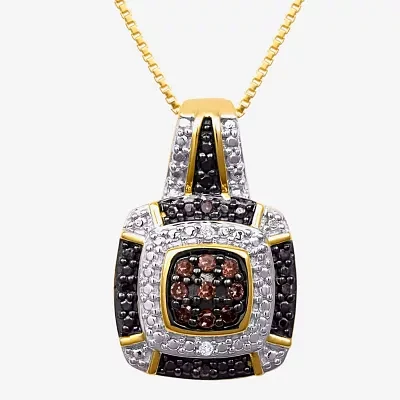 1/10 CT.T.W. Natural White, Champagne and Color-Enhanced Black Diamond Pendant Necklace