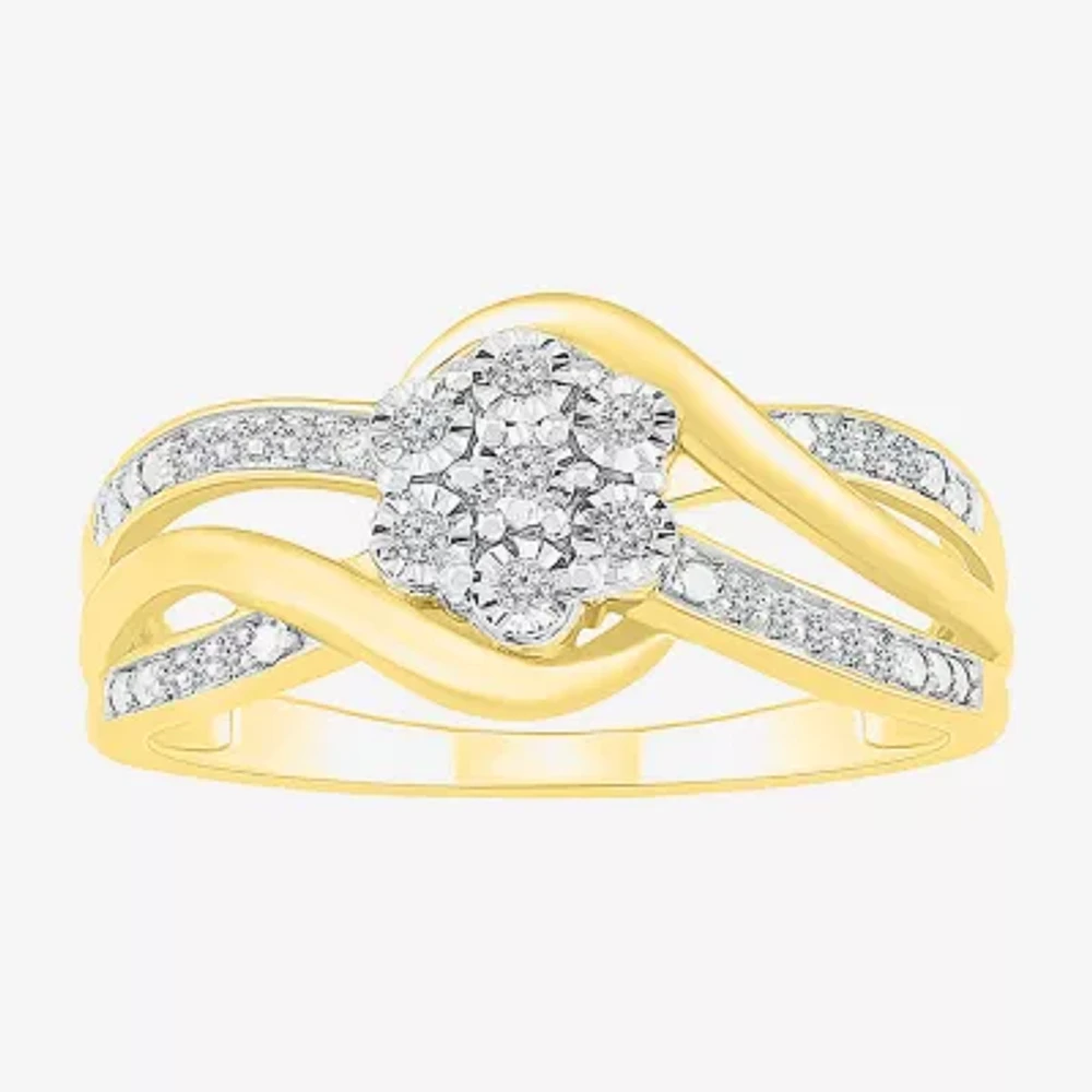 Diamond Blossom Womens 1/10 CT. T.W. Natural White 14K Gold Over Silver Cocktail Ring
