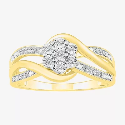 Diamond Blossom Womens 1/10 CT. T.W. Natural White 14K Gold Over Silver Cocktail Ring