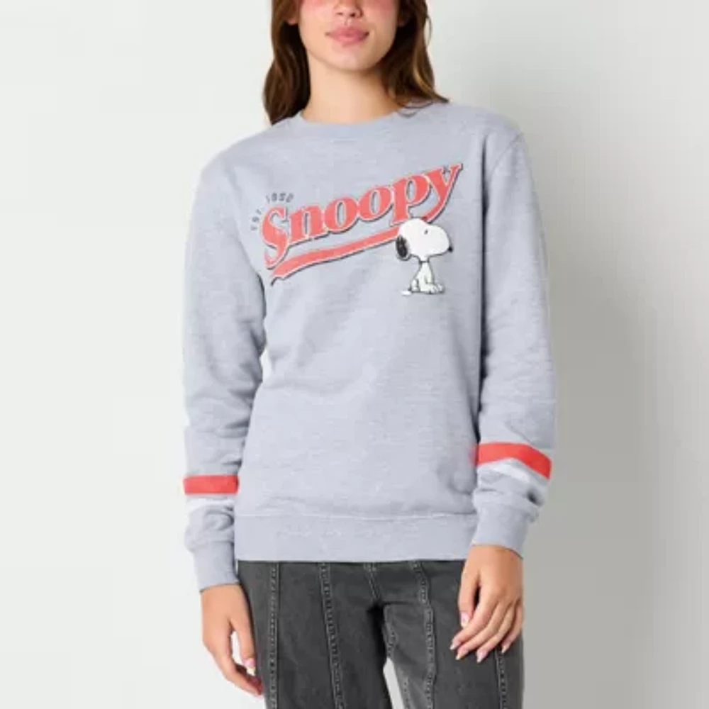 Juniors Snoopy Varsity Womens Crew Neck Long Sleeve Peanuts Sweatshirt