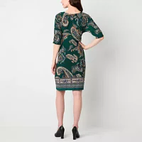 Robbie Bee Womens 3/4 Sleeve Paisley Sheath Dress