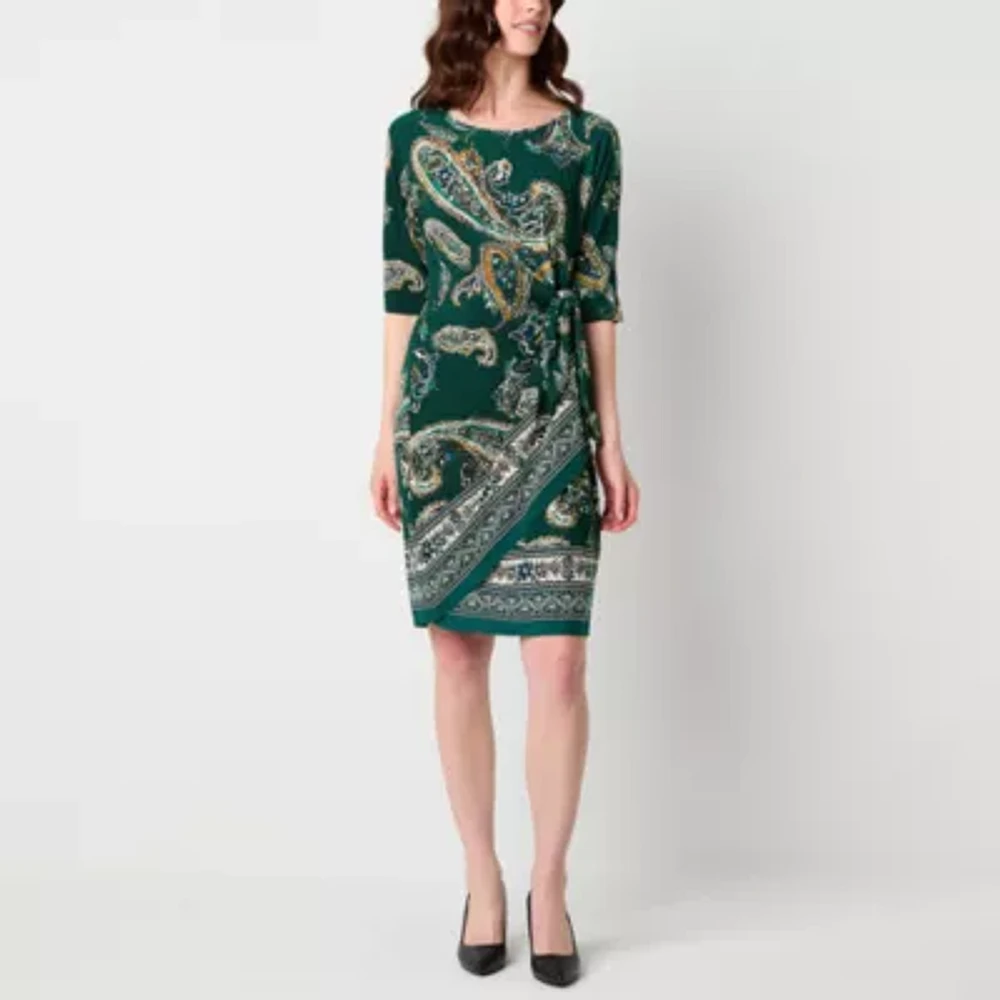 Robbie Bee Womens 3/4 Sleeve Paisley Sheath Dress